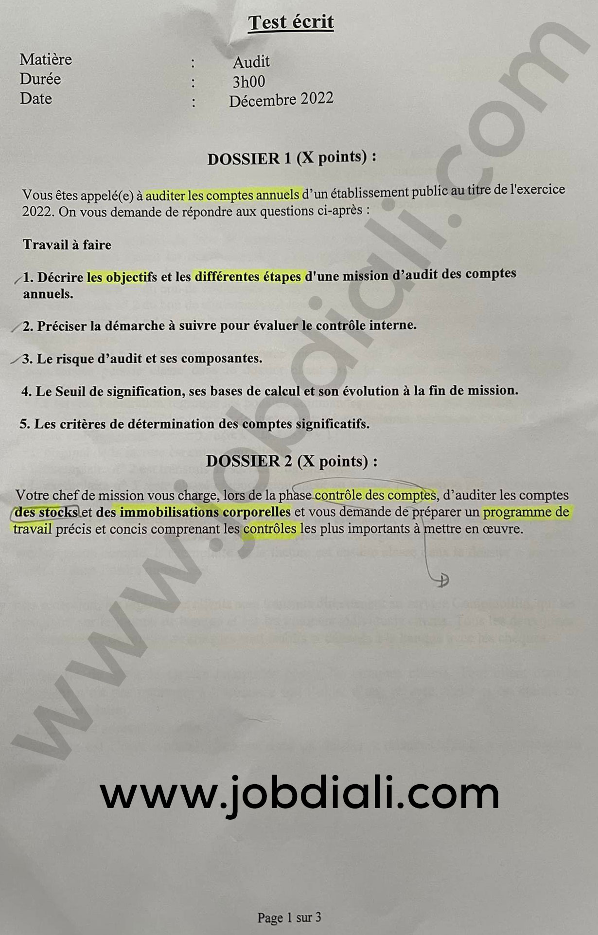 Exemple Concours Administrateurs 2ème grade 2022 Finance audit contrôle