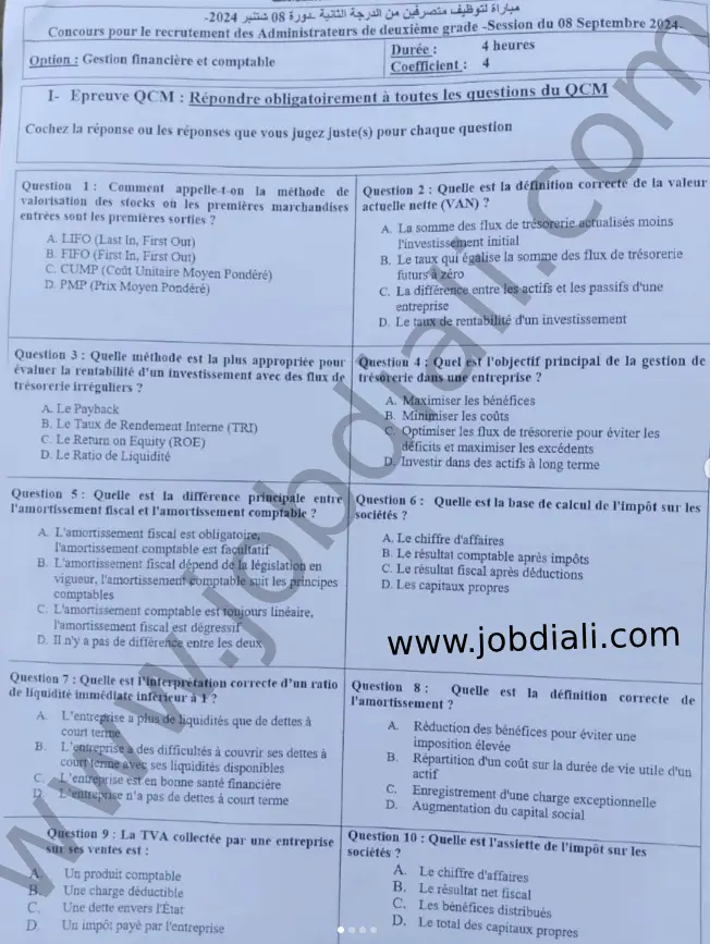 Administrateur 2ème grade Gestion Financière et Comptable 2024 – Ministère de l’Agriculture